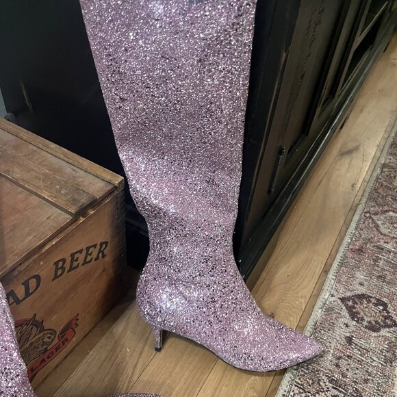 XYD Purple Glitter Knee High Boots - Picture 1 of 8